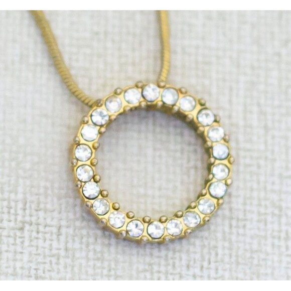18 inch, Vintage Circular Rhinestones Gold Tone Necklace - J1 - Picture 1 of 3